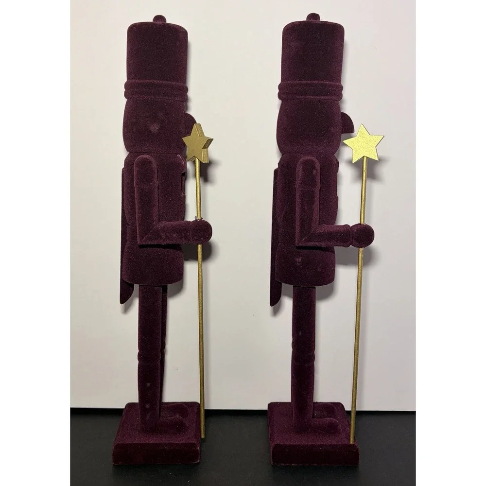 Flocked Nutcrackers Velvet Set Of 2 Festive Christmas Decor ASHLAND Deep Purple